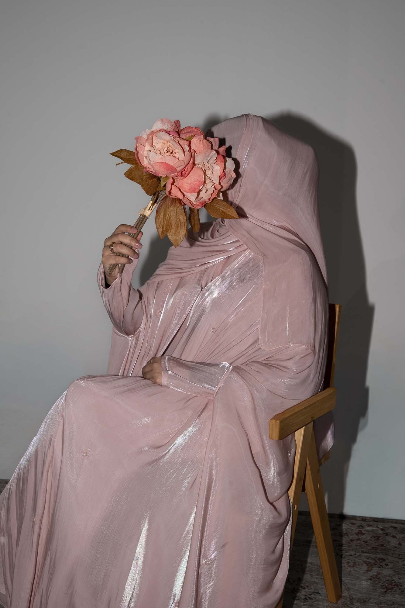 Aila Soft Pink Embellished Organza Cape Abaya