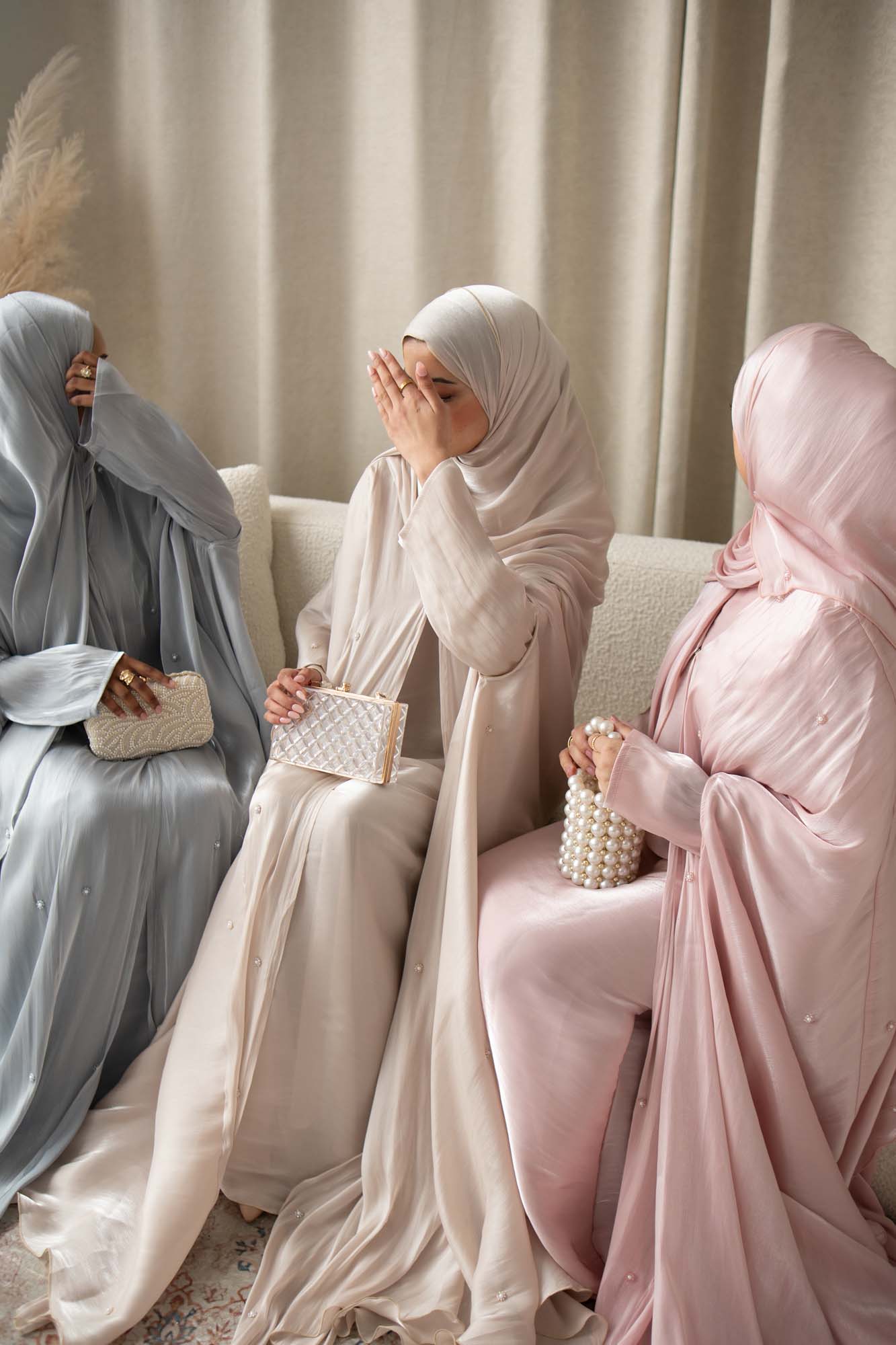 Aila Soft Pink Embellished Organza Cape Abaya