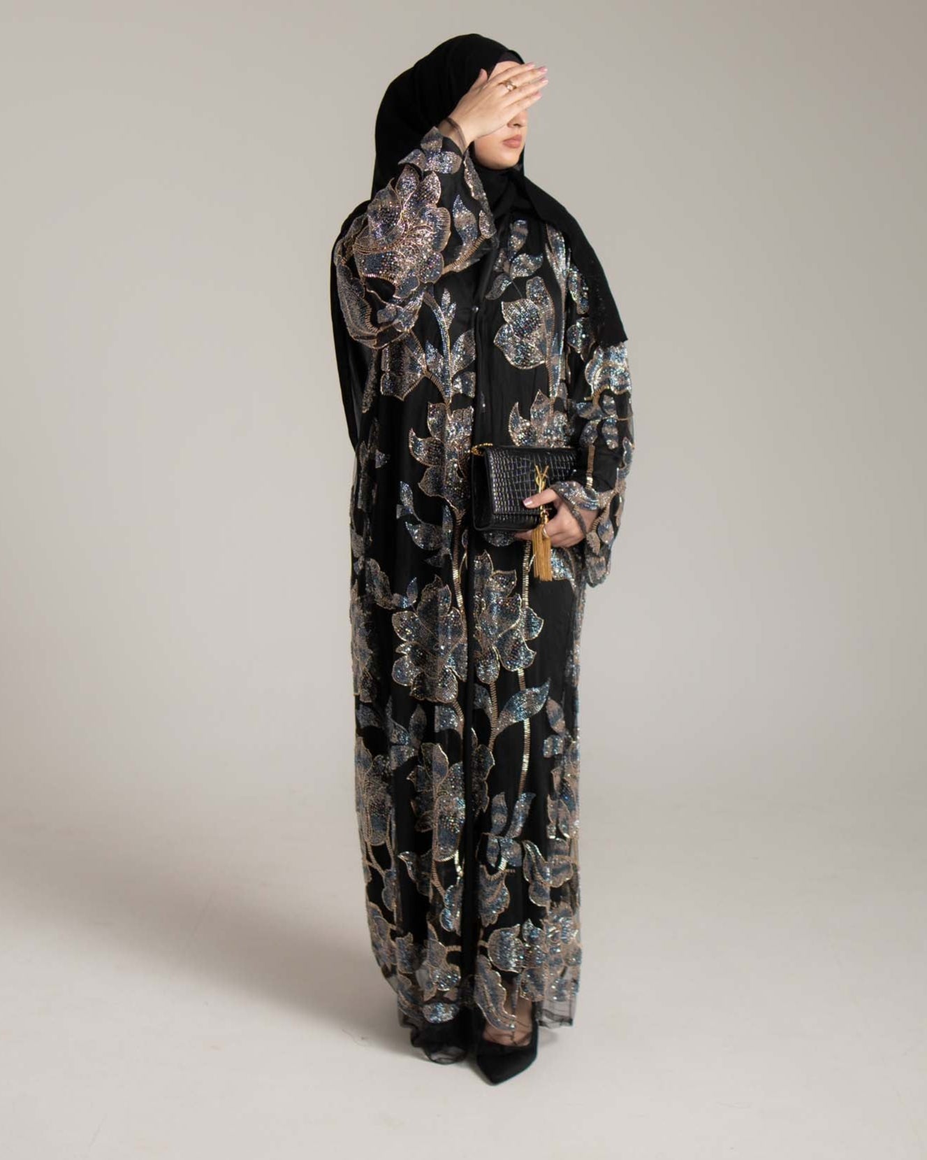 Samra Noir Floral Embellished Abaya