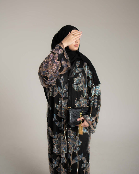 Samra Noir Floral Embellished Abaya