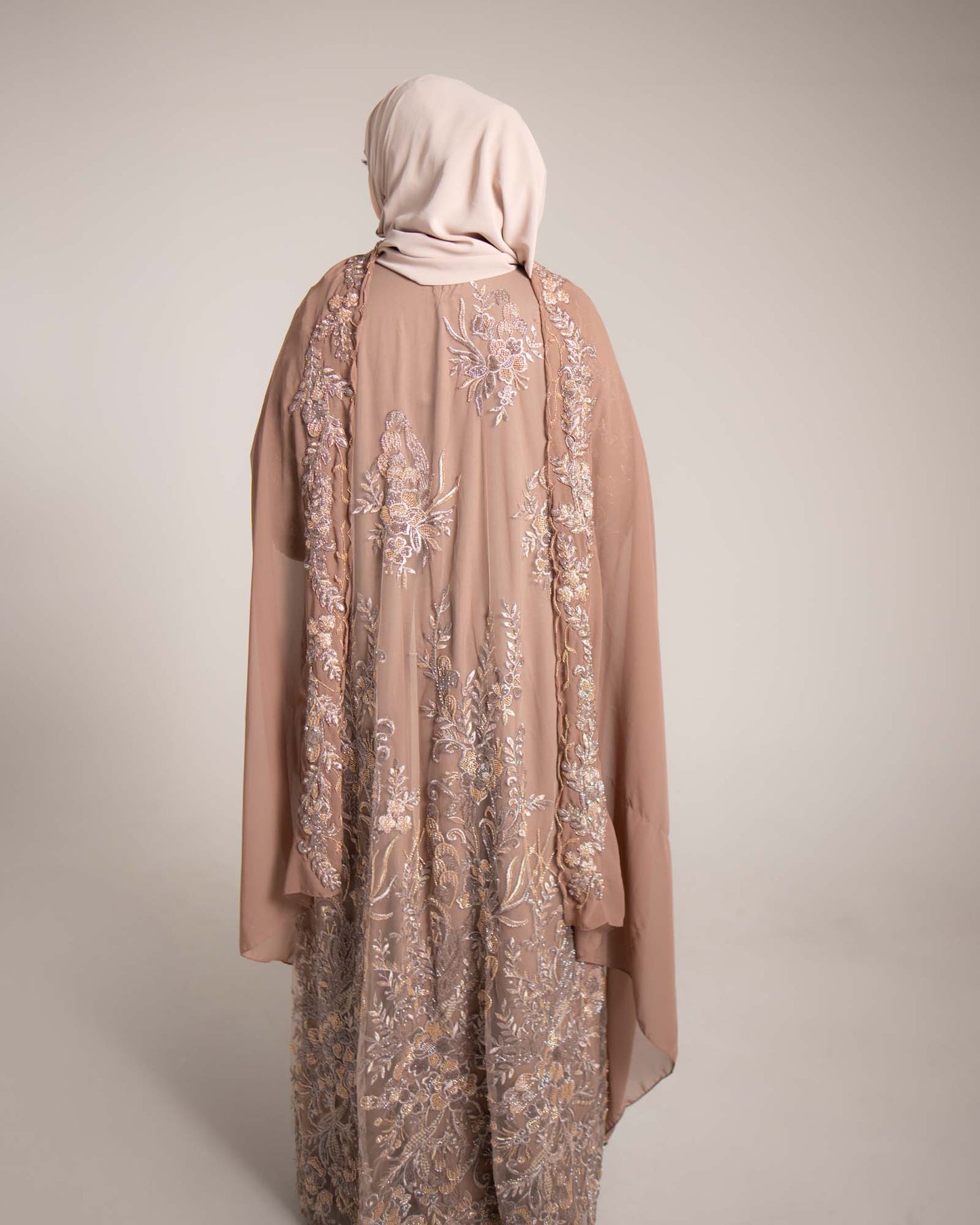 Zariyah Brown Embroidered Dupatta Abaya