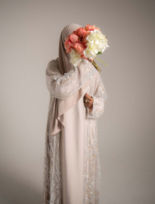 Lamisa Beige Pearl Embellished Abaya