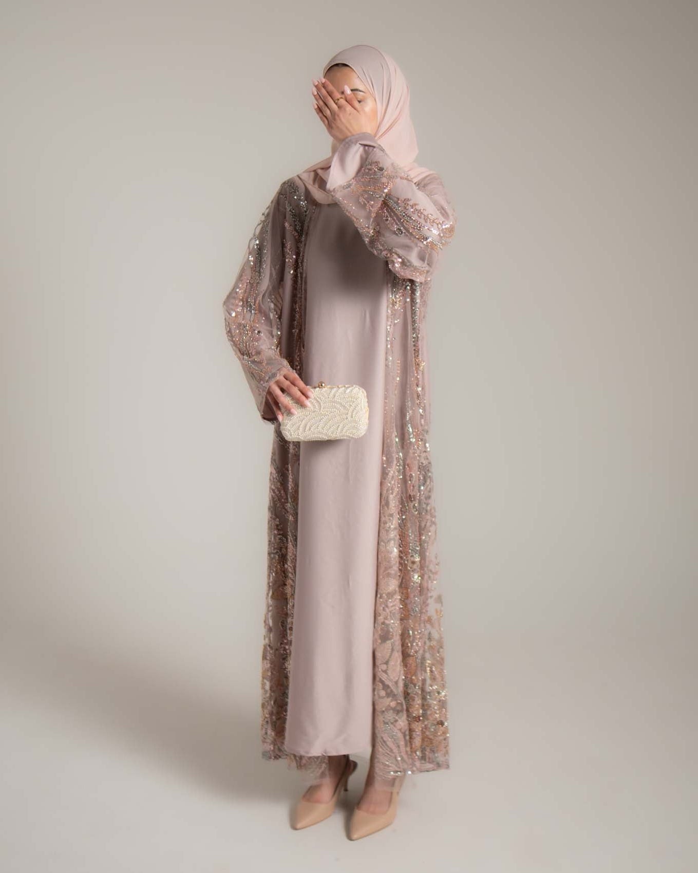 Lamisa Blush Champagne Embellished Abaya