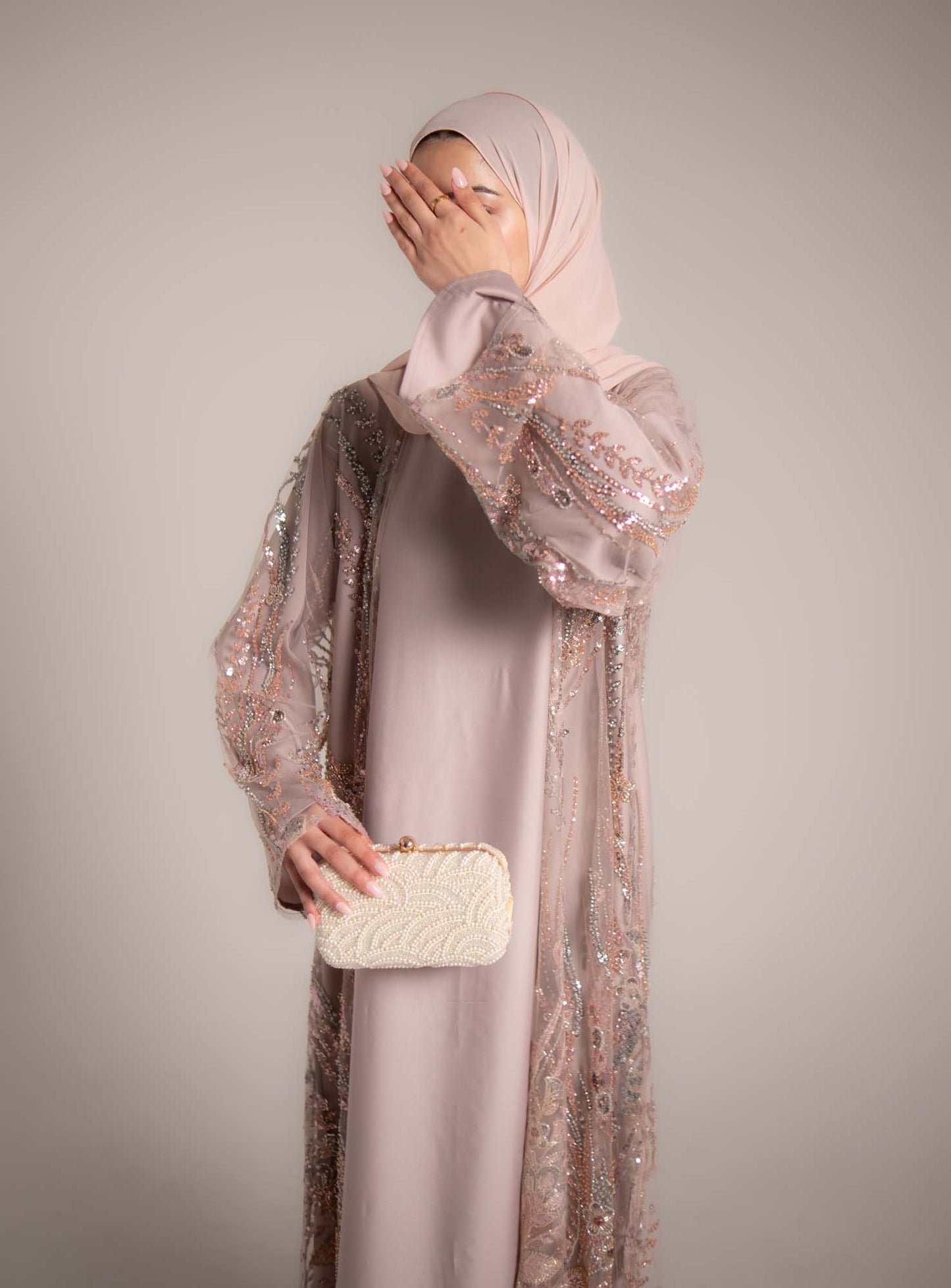 Lamisa Blush Champagne Embellished Abaya