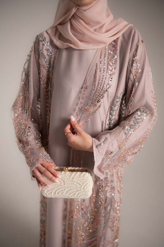 Lamisa Blush Champagne Embellished Abaya