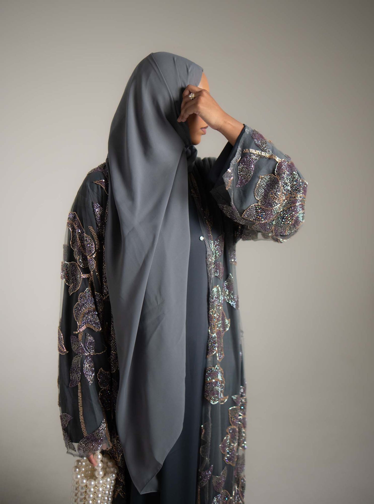 Samra Midnight Blue Floral Embellished Abaya