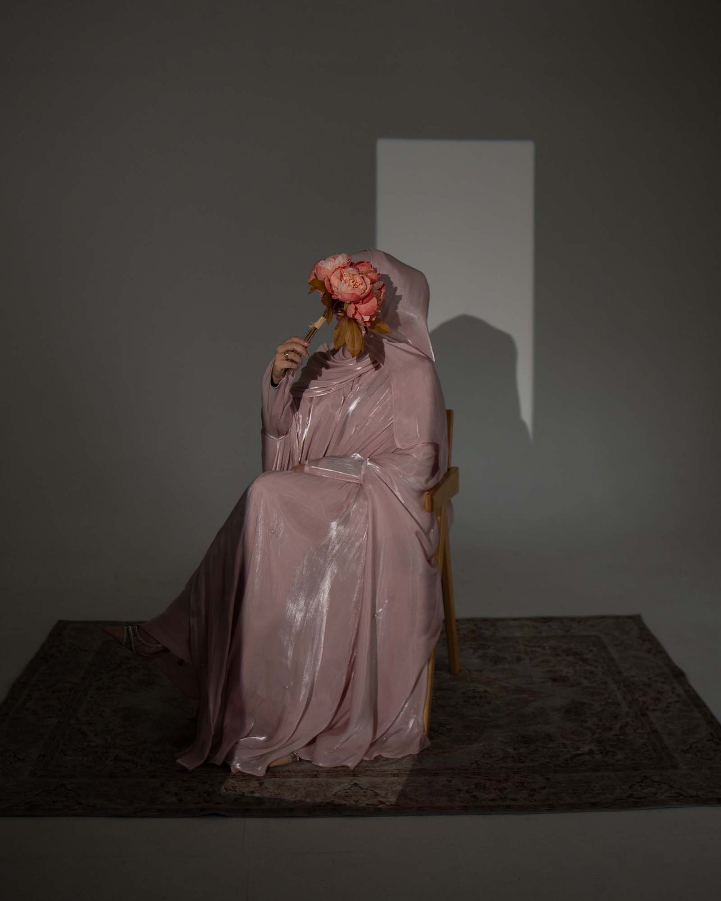 Aila Soft Pink Embellished Organza Cape Abaya