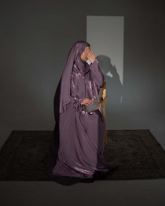 Maaliya Mauve 3D Flower Embellished Organza Cape Abaya