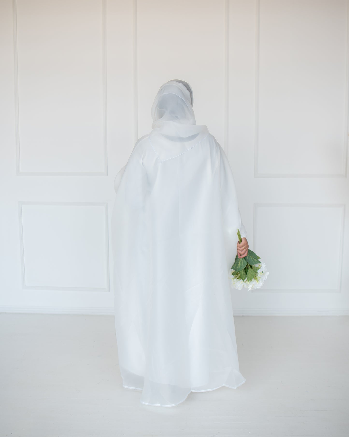 Huda Off-White Organza Cape Abaya | layah collection | back view
