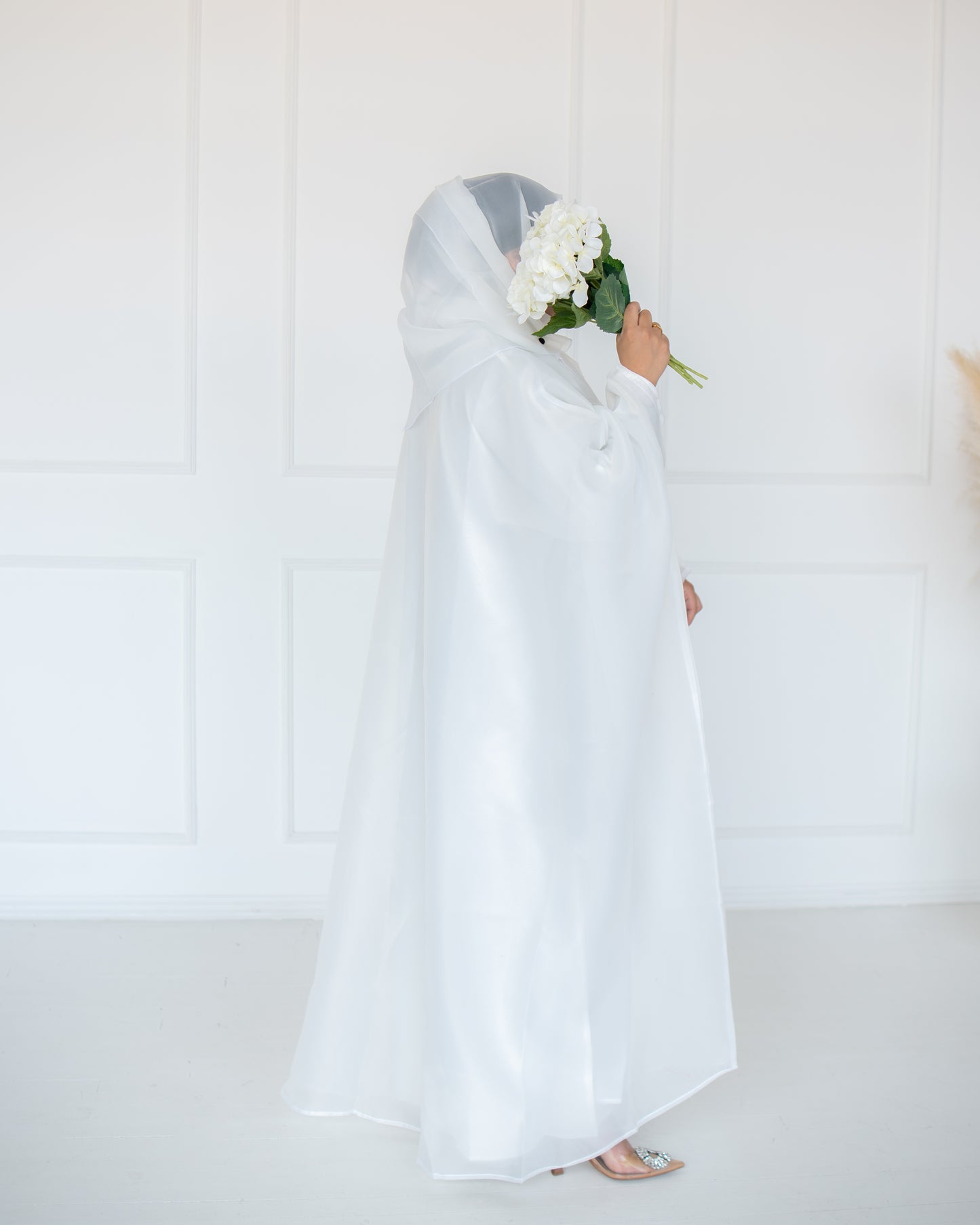 Huda Off-White Organza Cape Abaya | layah collection | right view