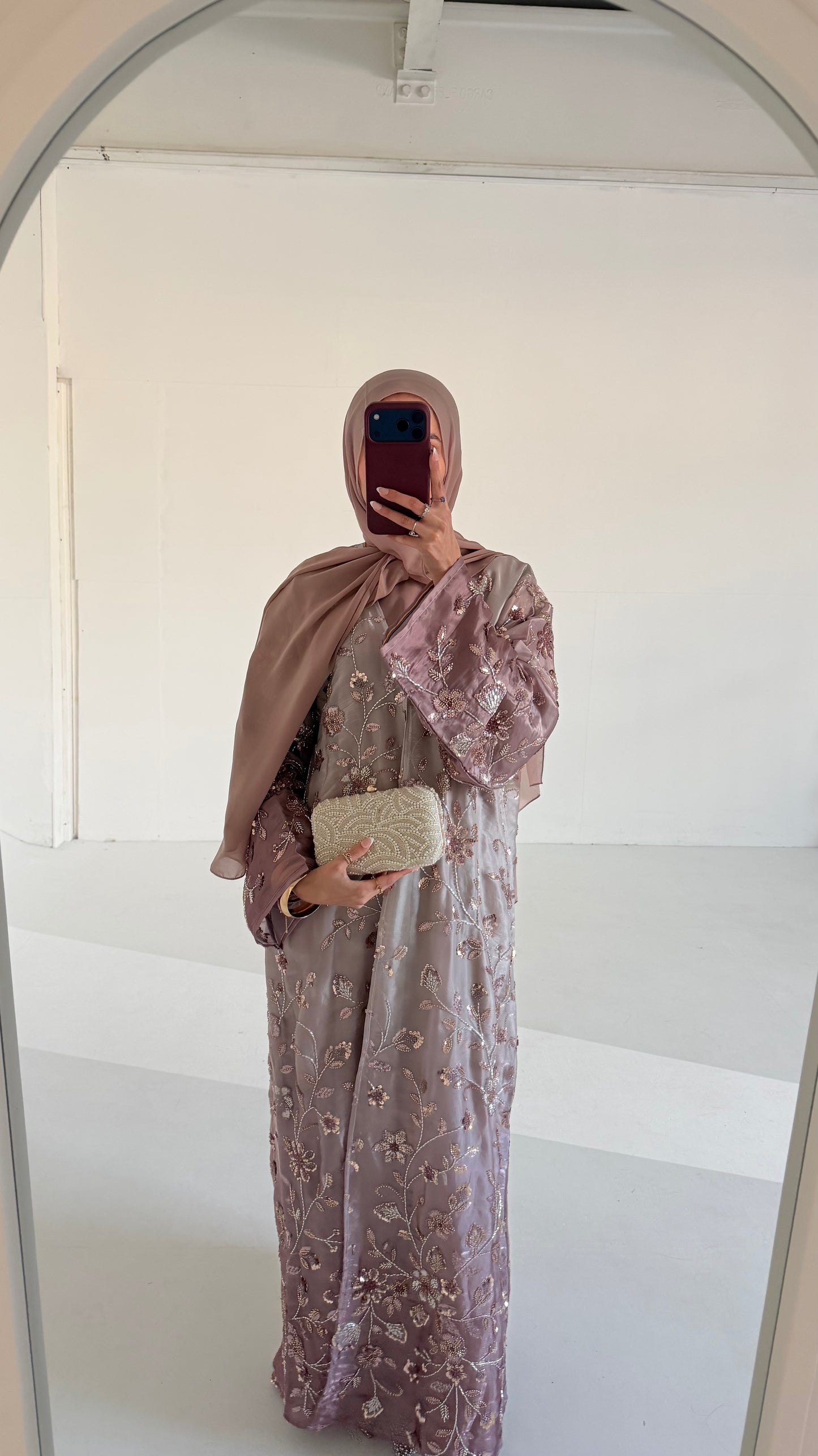 Mara Dusty Pink Floral Ombré Organza Abaya