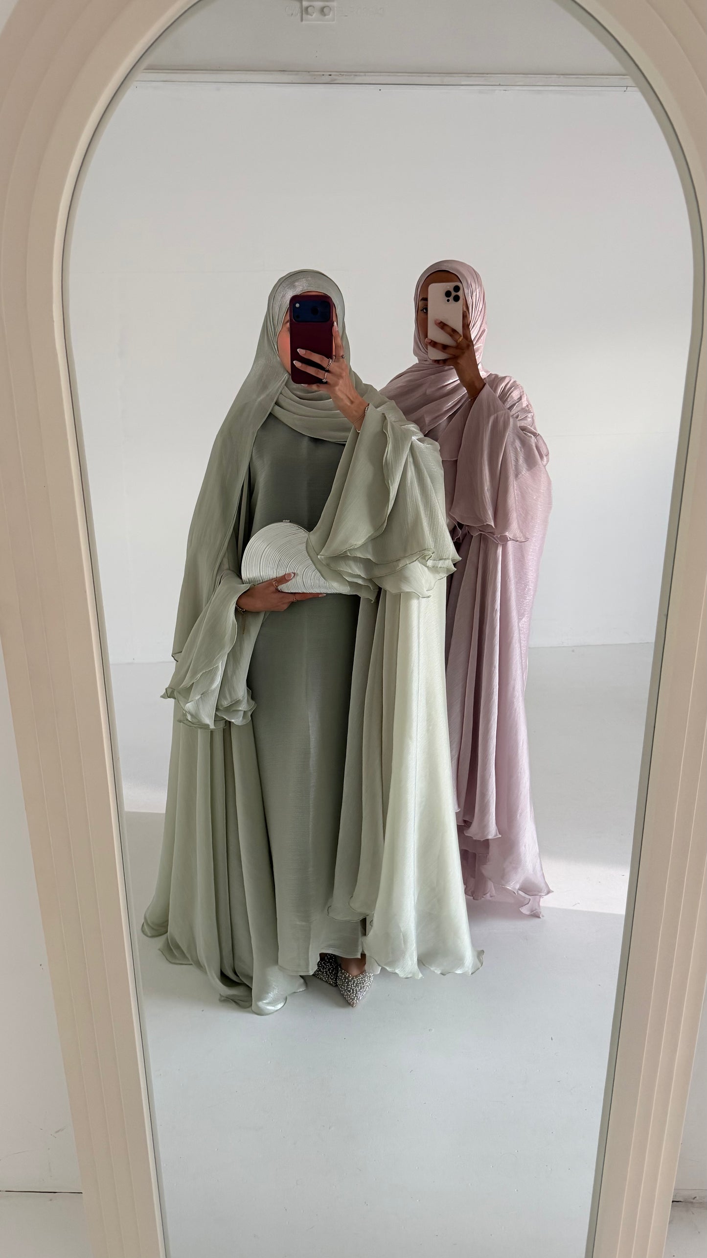 Sienna Sage Green Organza and Chiffon Cape Abaya