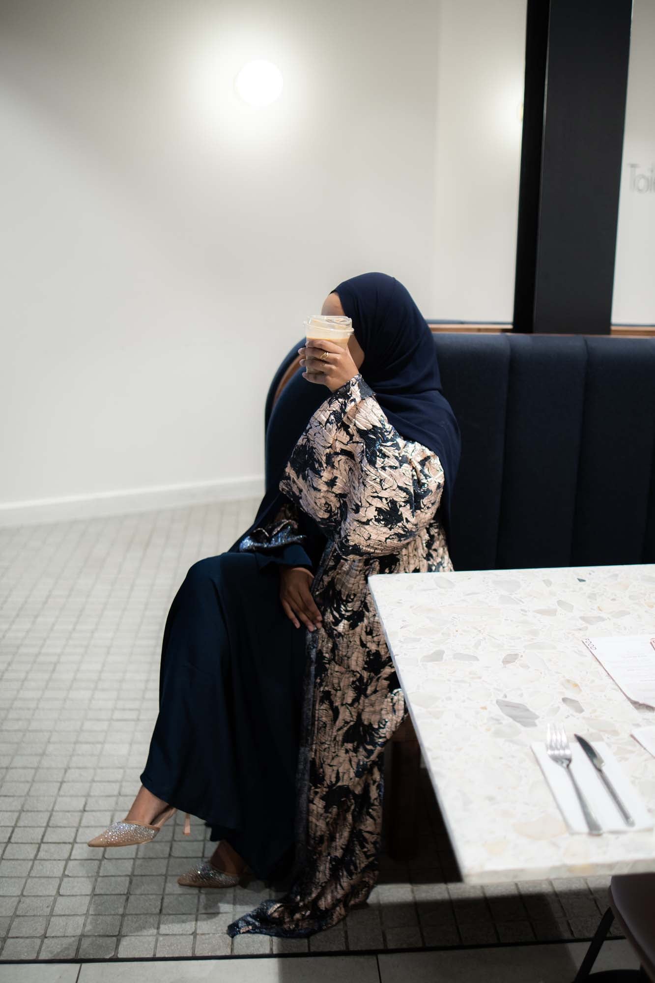 Leila Navy and Gold Foil Printed Abaya