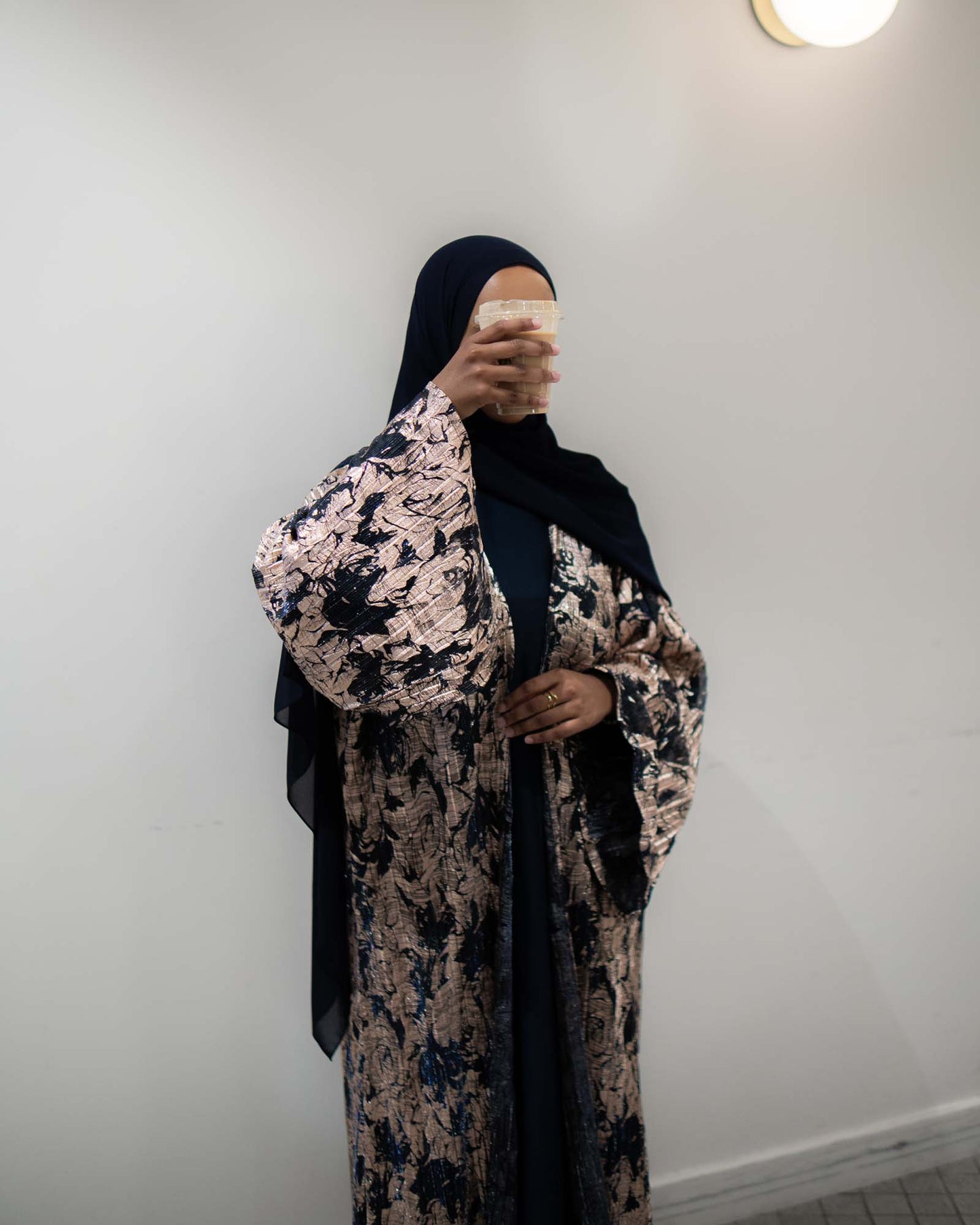 Leila Navy and Gold Foil Printed Abaya