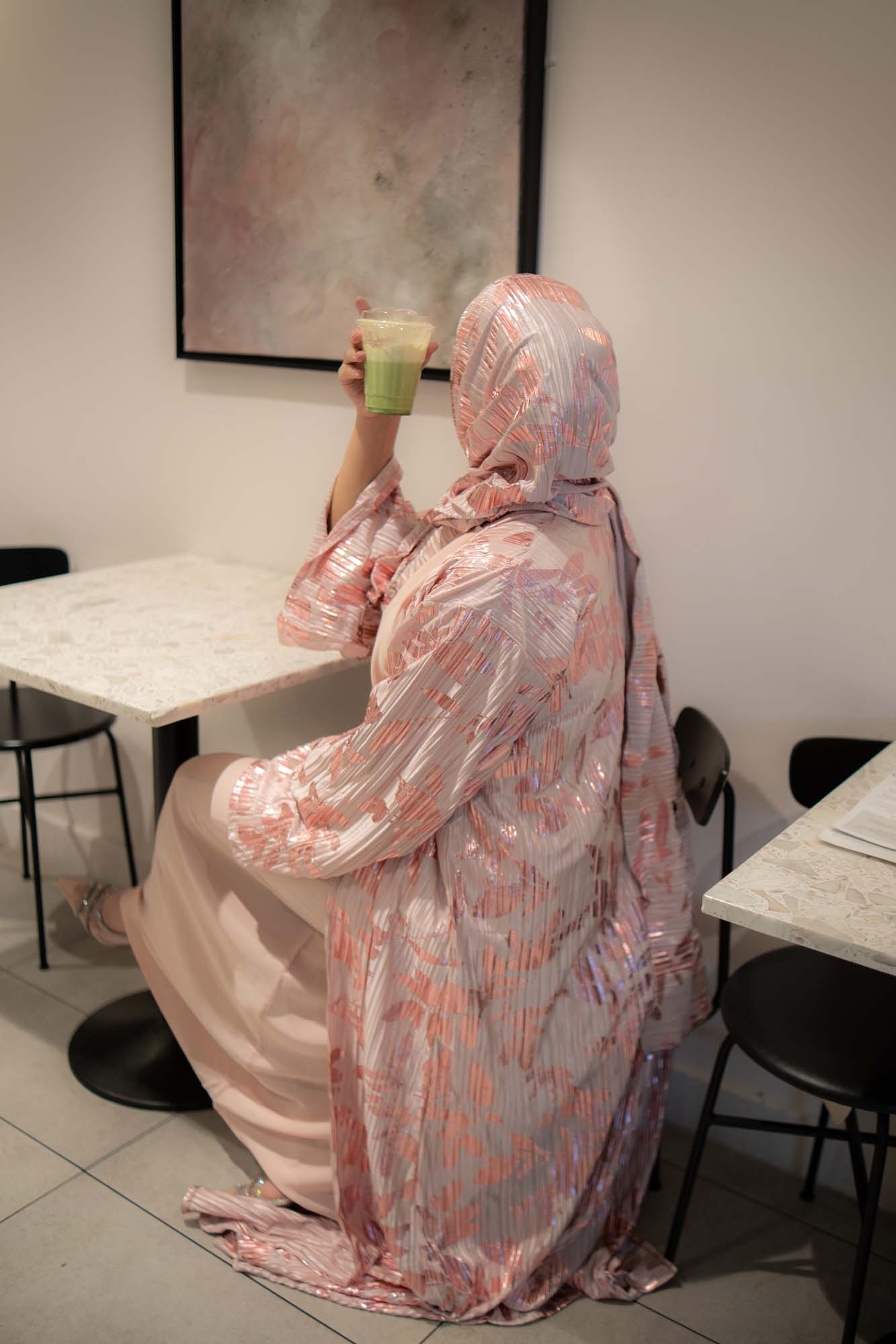 Wardah Soft Pink Pleated Abaya