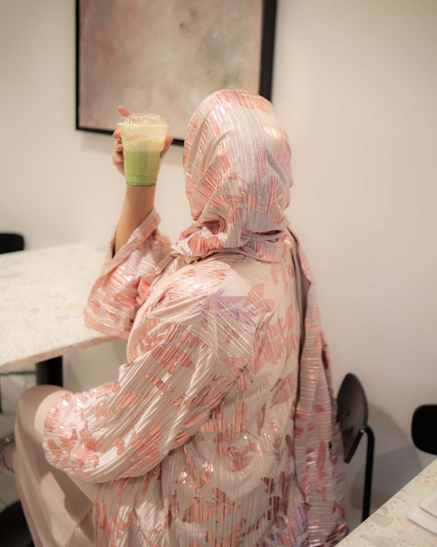 Wardah Soft Pink Pleated Abaya