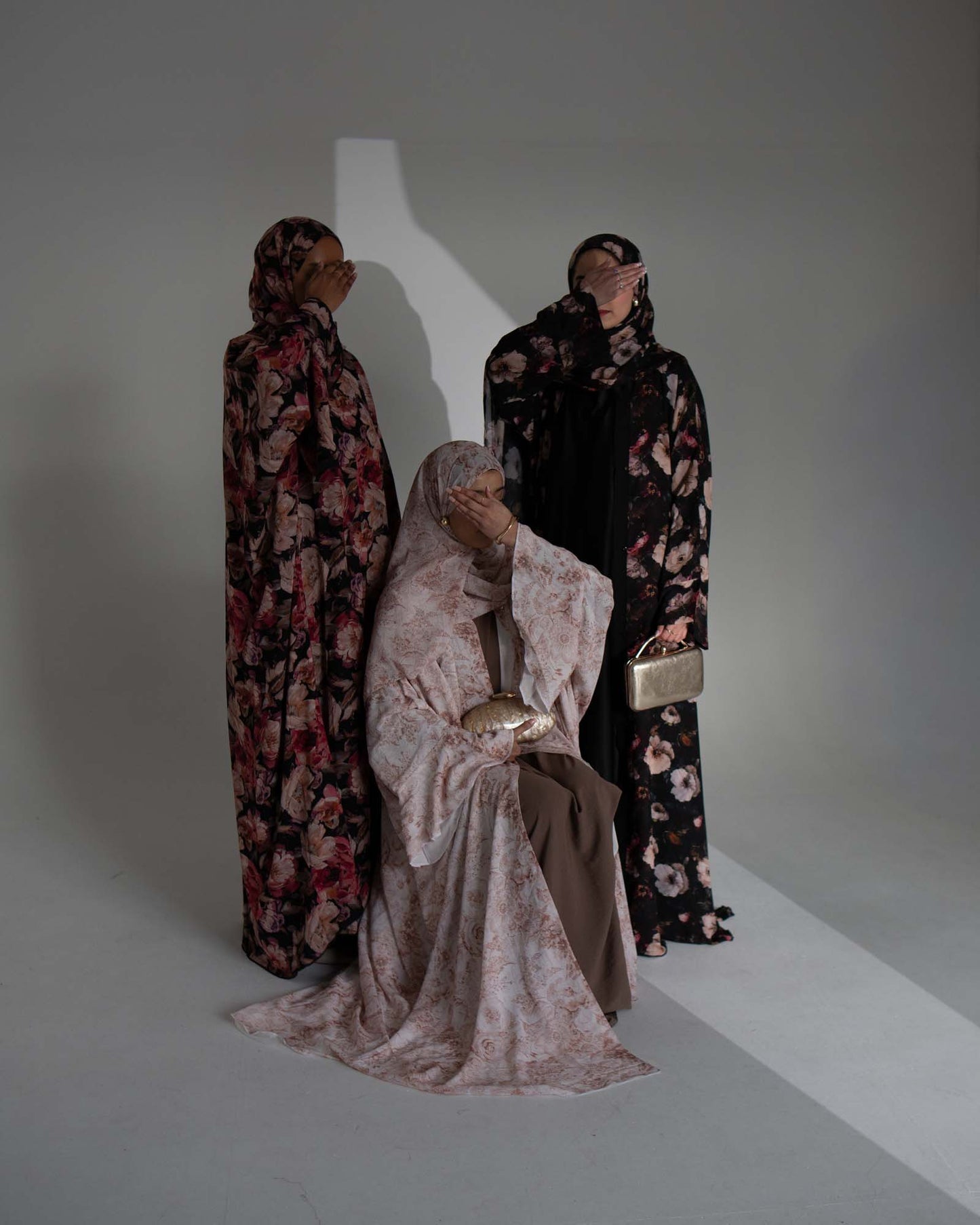 Yumna Beige Floral Chiffon Printed Butterfly Abaya