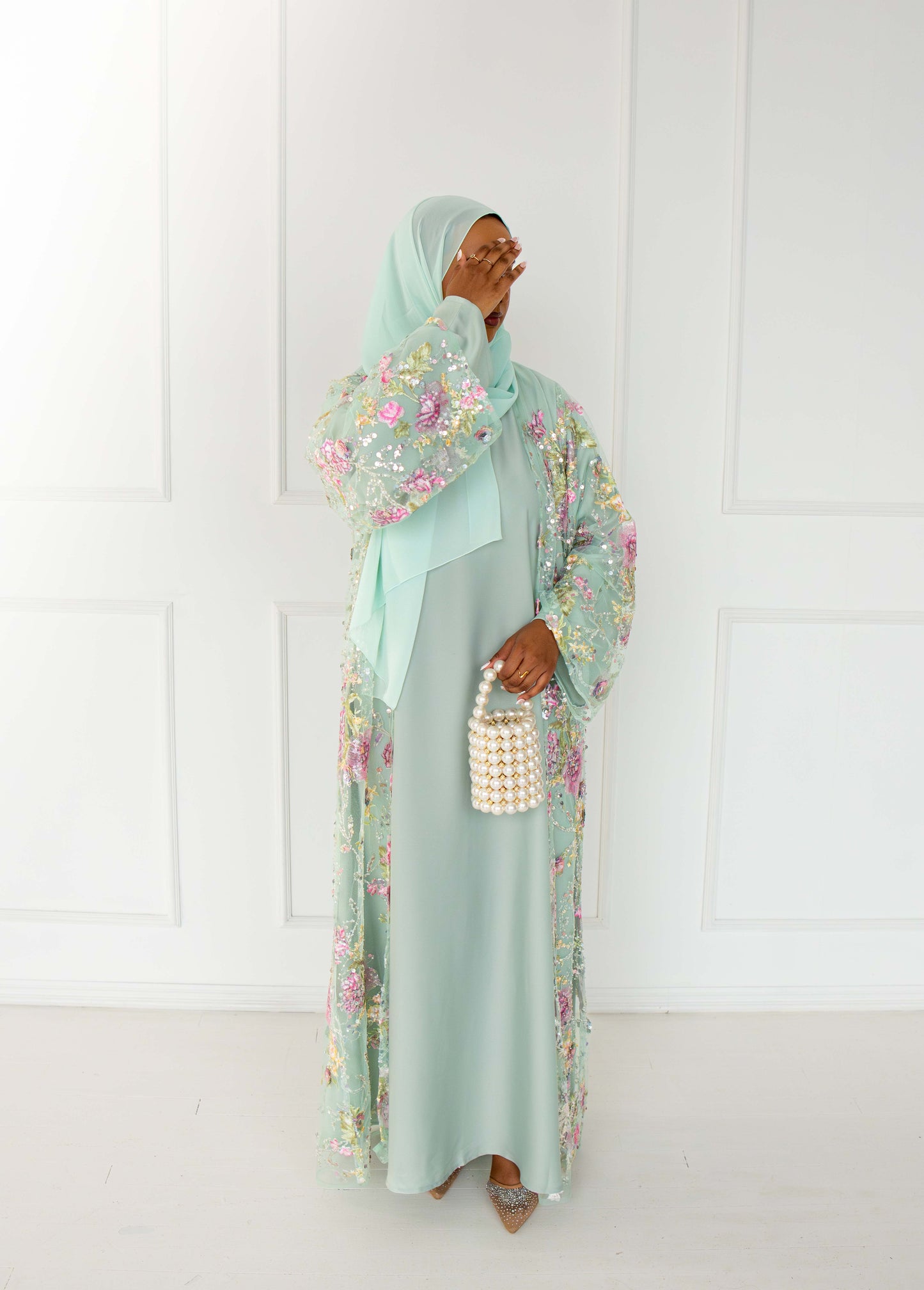 Layali Mint Floral Embellished Abaya