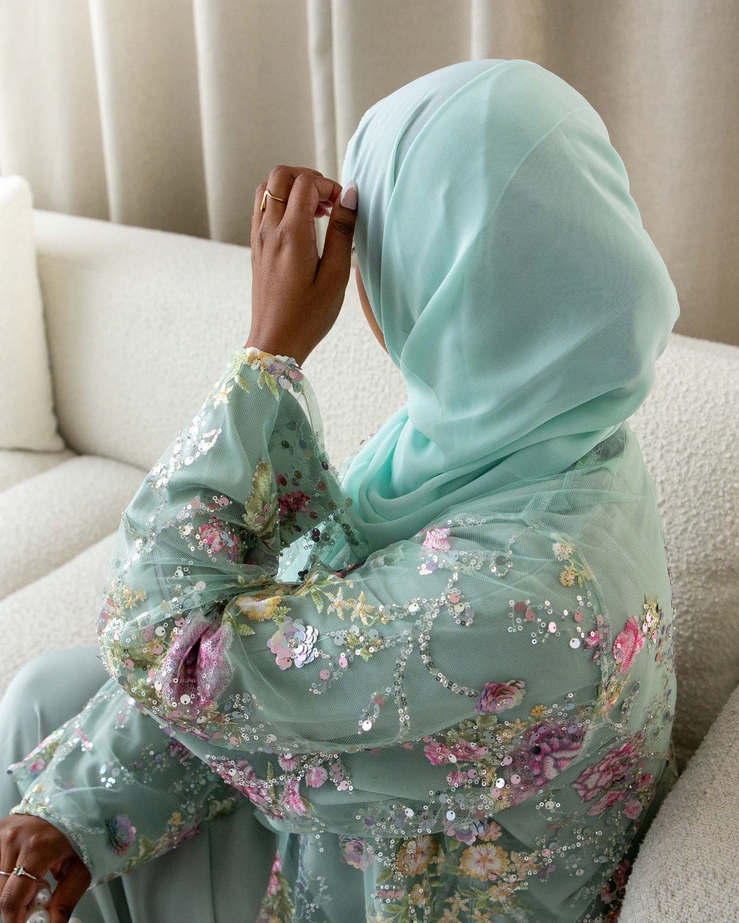 Layali Mint Floral Embellished Abaya