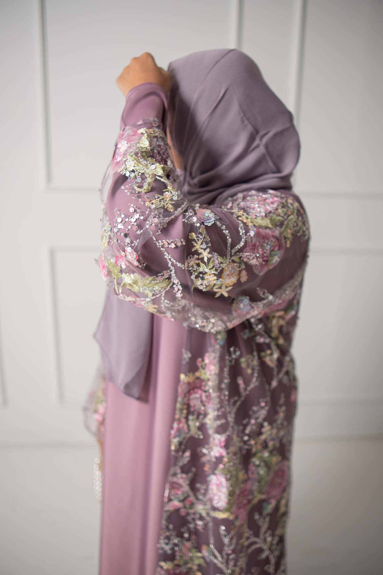 Layali Wildberry Purple Floral Embellished Abaya