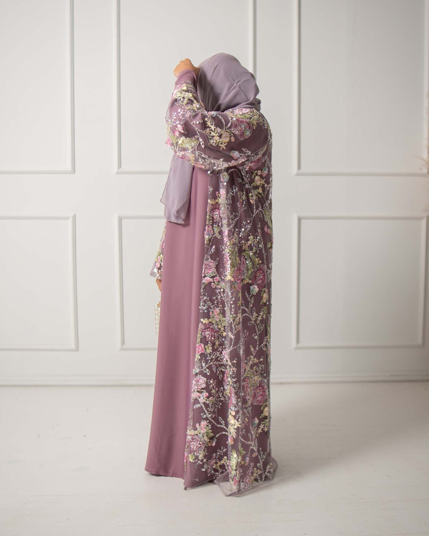 Layali Wildberry Purple Floral Embellished Abaya