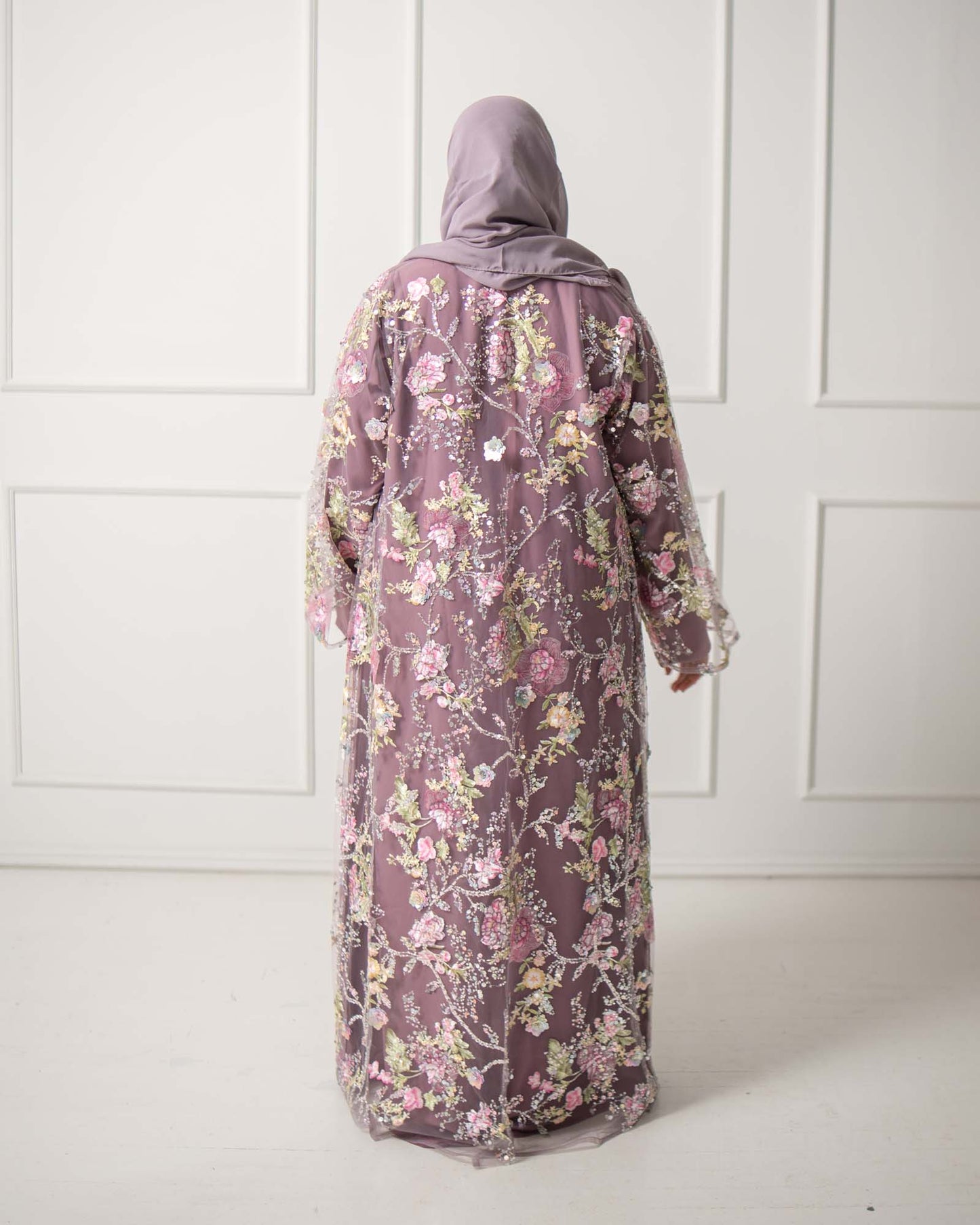 Layali Wildberry Purple Floral Embellished Abaya
