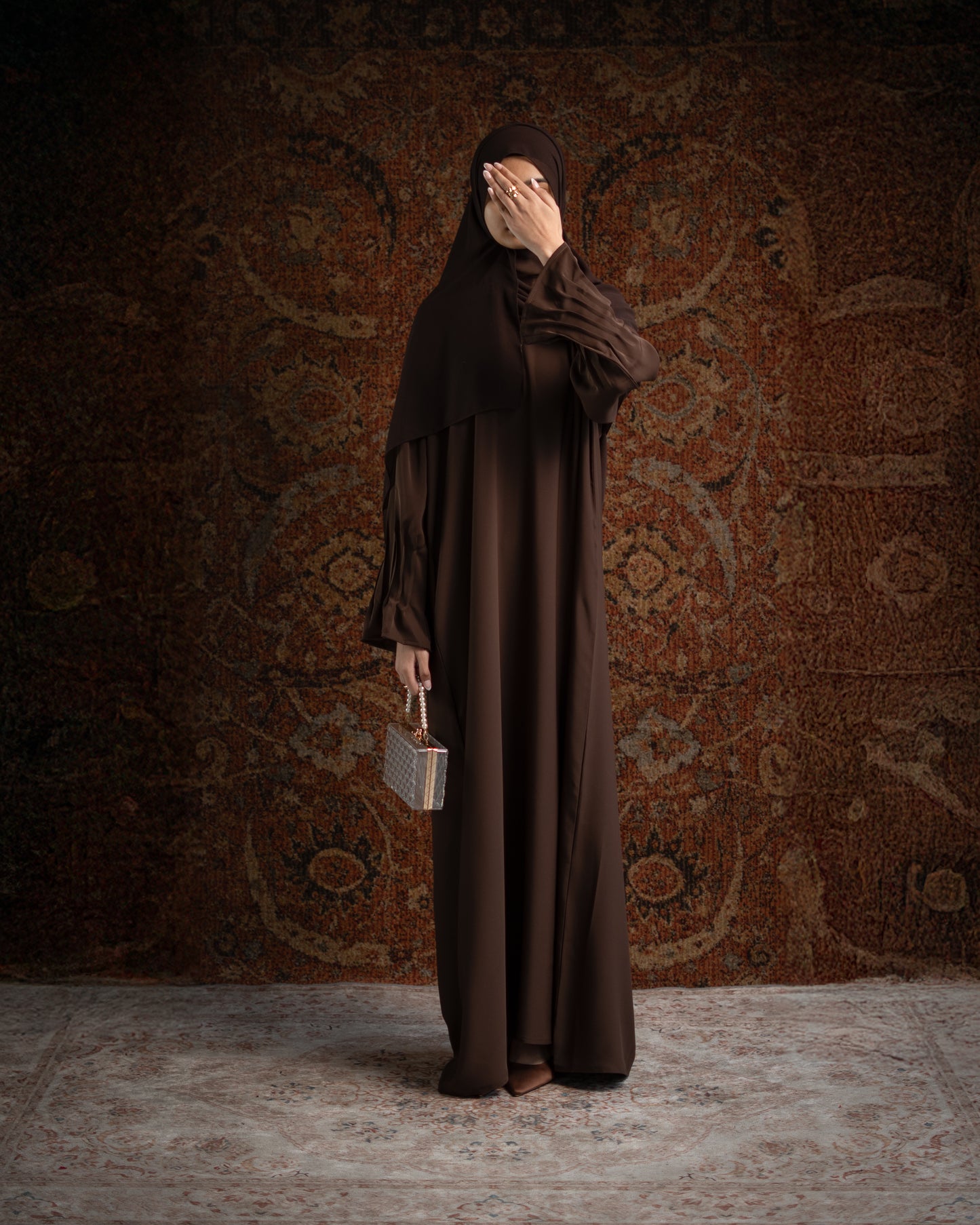 Inara Brown Pleated Sleeve Essential Closed Abaya