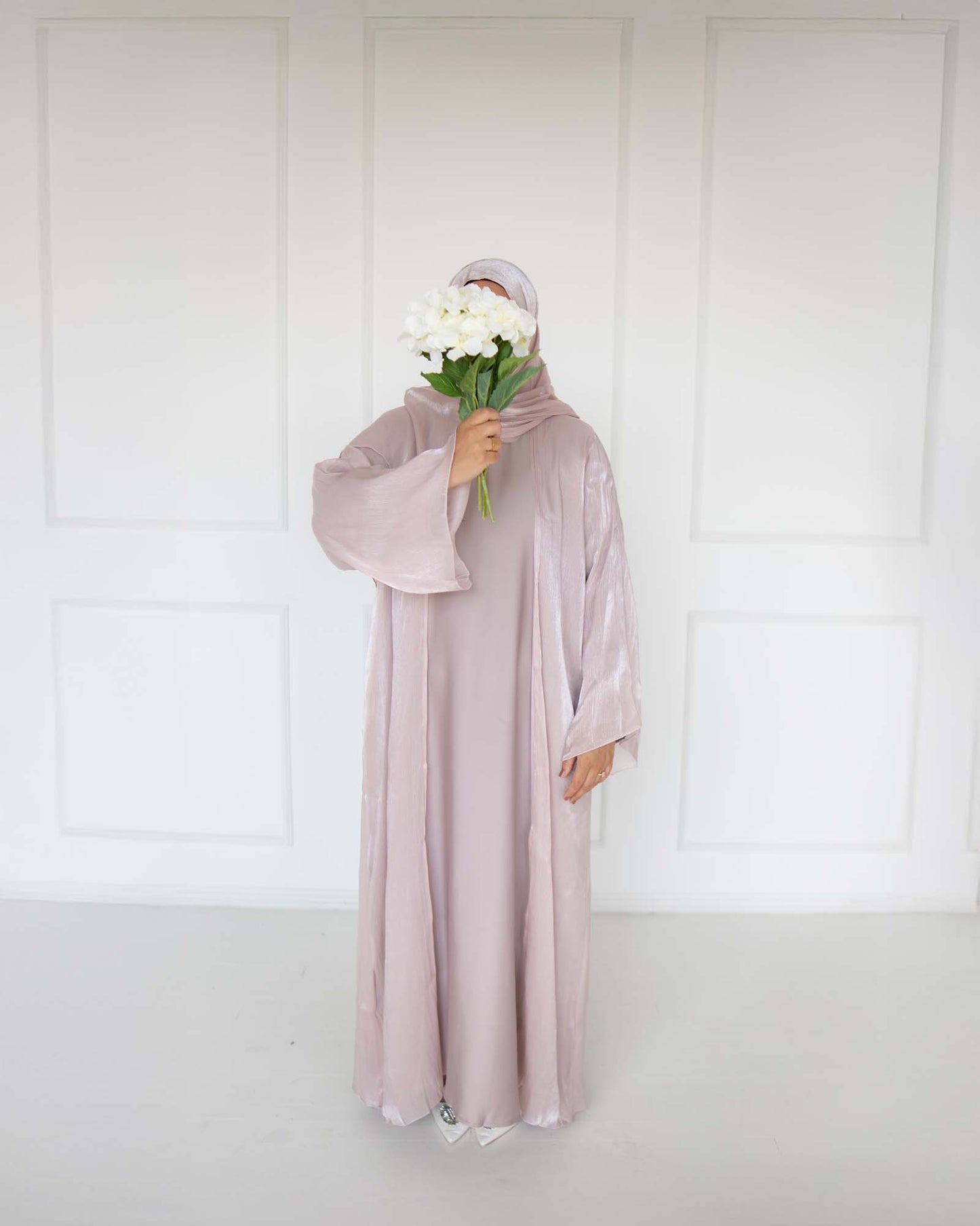 Reema Champagne Princess Organza Abaya | occasion abayas | front view
