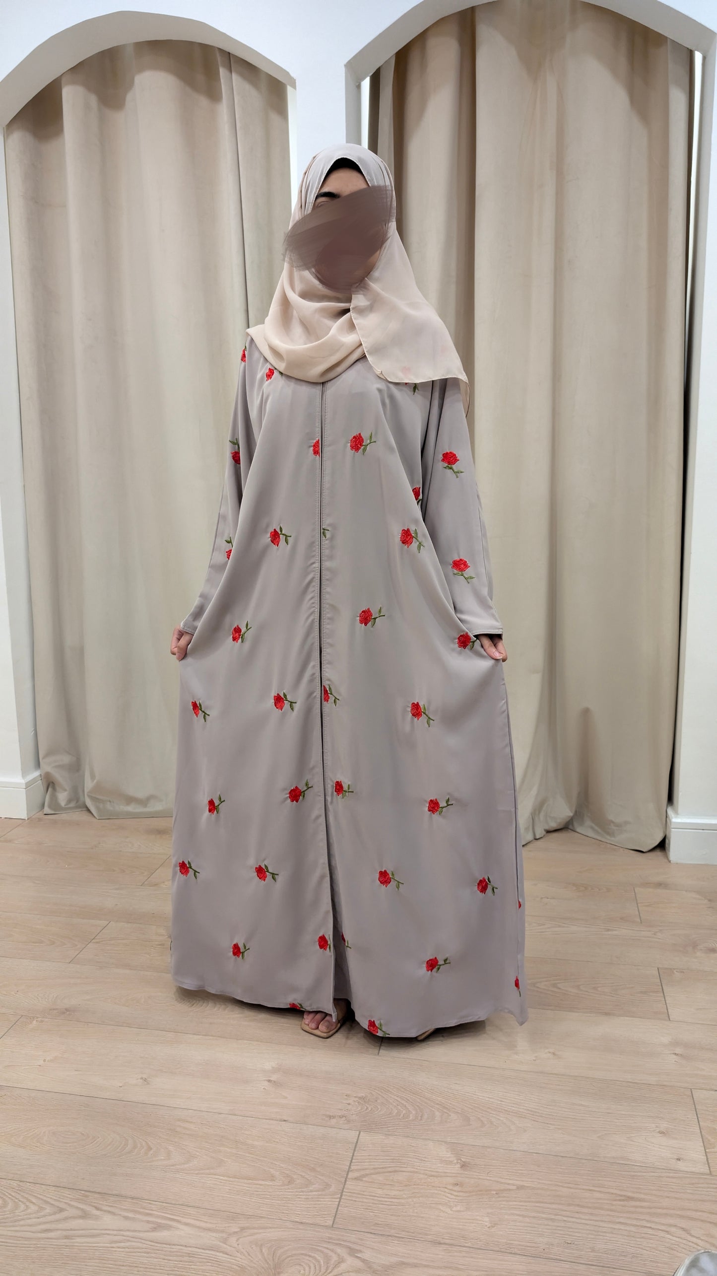 alina black rose embroidered straight abaya | full