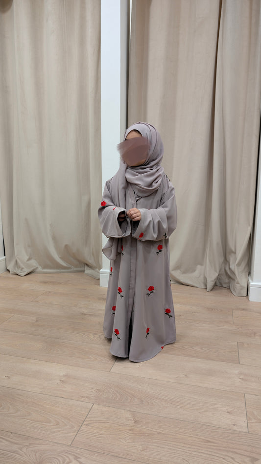 alina junior pre-ramadan collection taupe rose embroidered straight abaya | front view