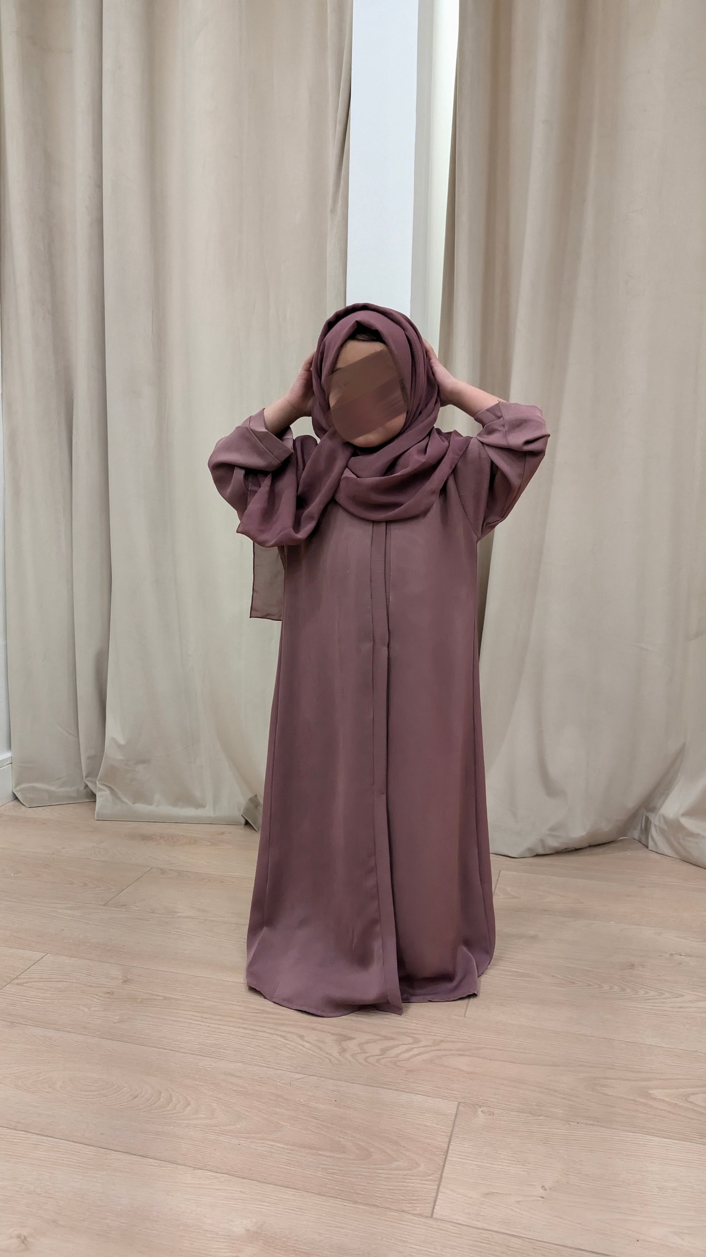 zeina junior girls dusty pink closed essential abaya | full view