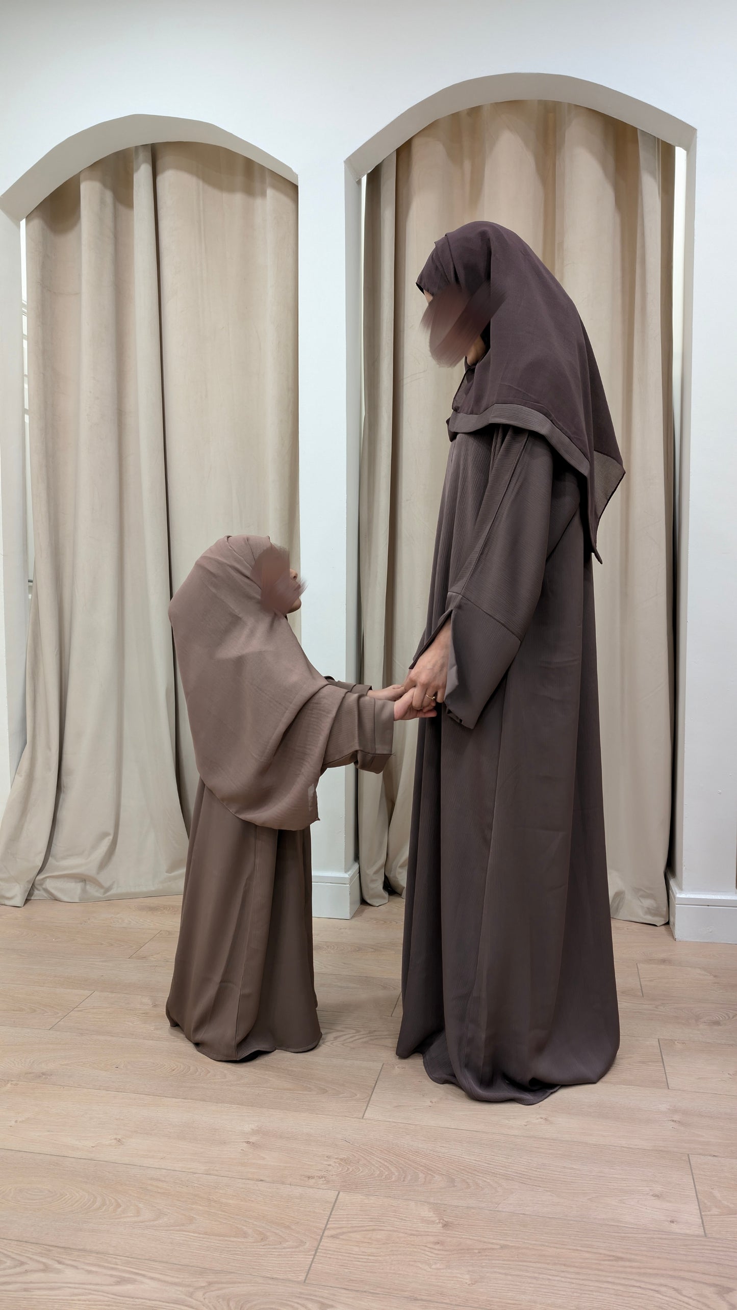 zeina junior girls taupe closed essential abaya | left view