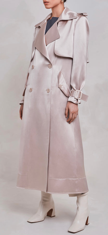Maryam Champagne Satin Trench Coat
