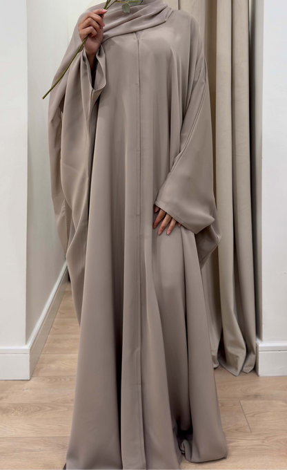 SAFA PREMIUM PLAIN TAUPE BUTTERFLY ABAYA