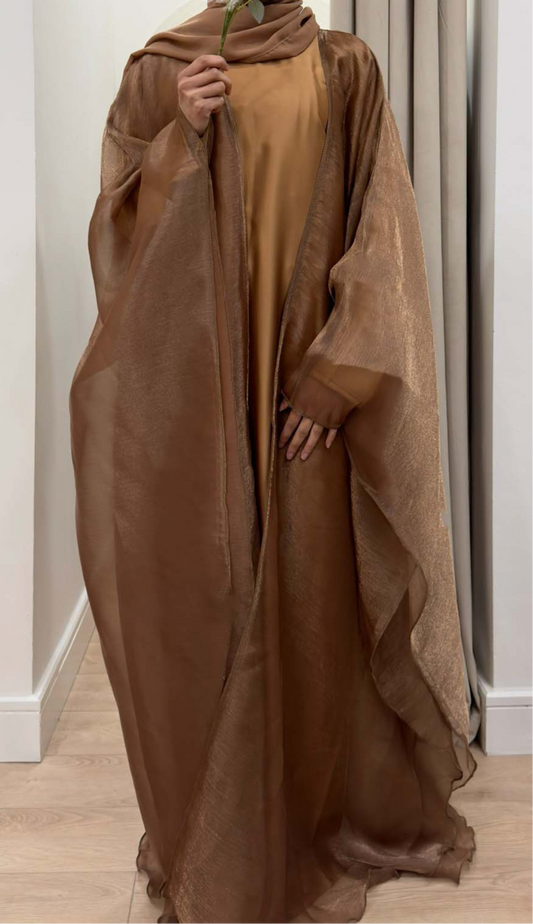 DHALIA PLAIN BROWN ORGANZA CAPE ABAYA