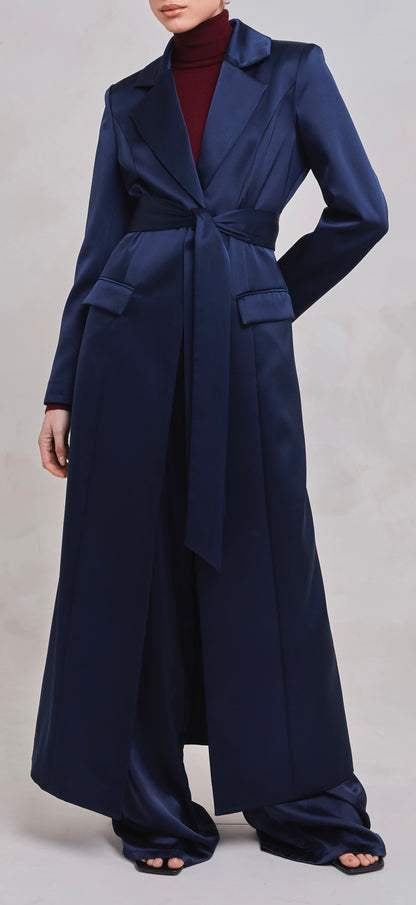 Saleha Navy Satin Blazer Coat