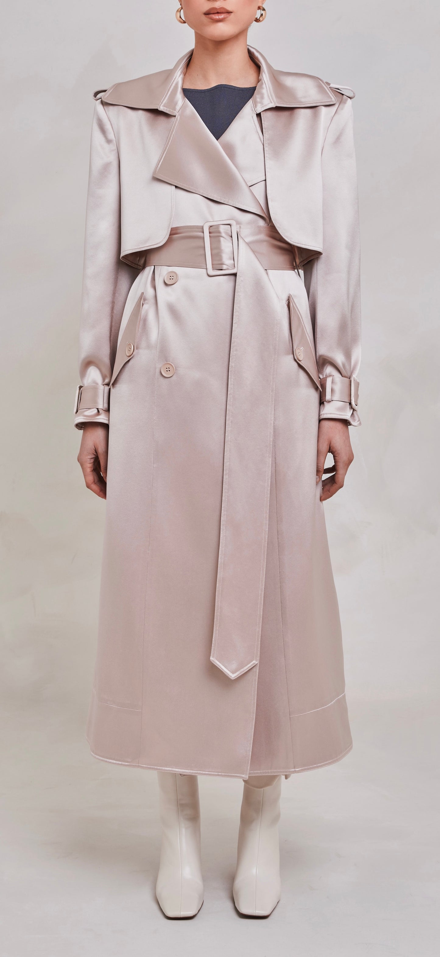 Maryam Champagne Satin Trench Coat