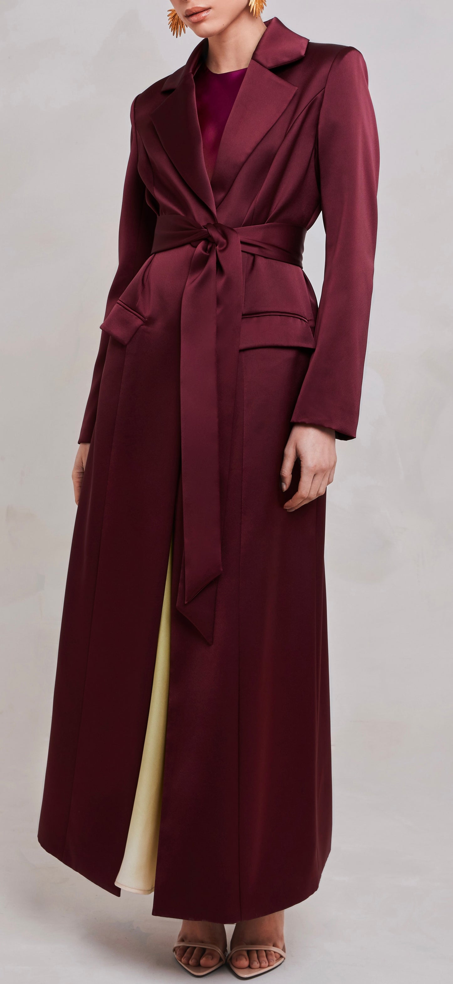 Saleha Oxblood Satin Blazer Coat