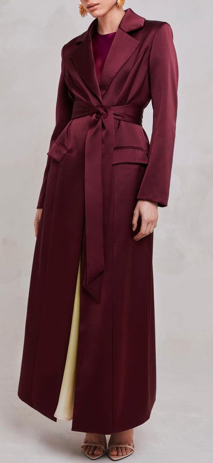 Saleha Oxblood Satin Blazer Coat