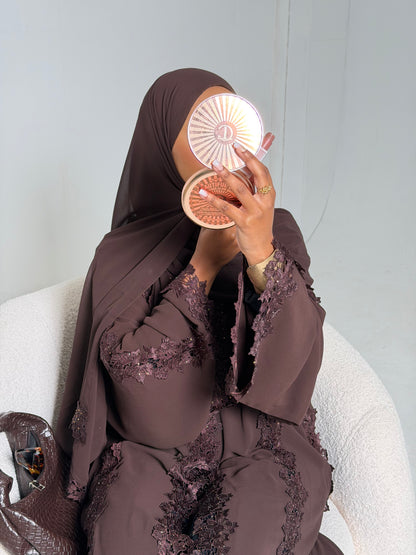Alma Brown Chiffon Lace Panel Abaya