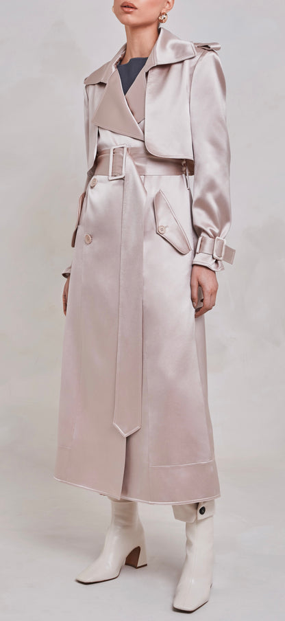 Maryam Champagne Satin Trench Coat