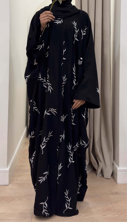 ARWA FLORAL EMBROIDERED BLACK BUTTERFLY ABAYA