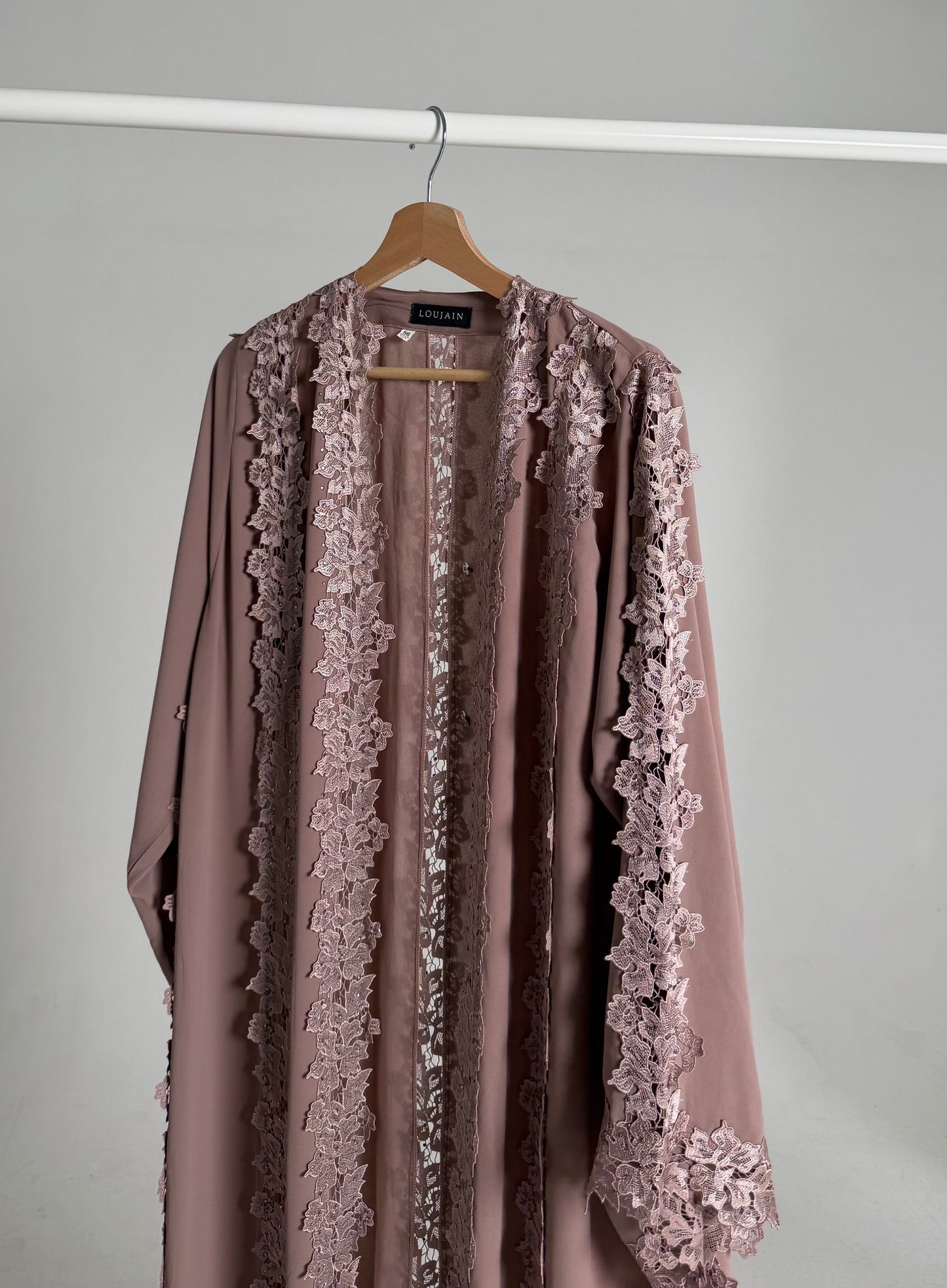 Alma Dusty Pink Chiffon Lace Panel Abaya