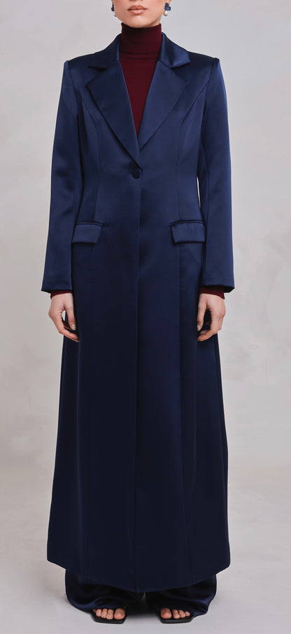 Saleha Navy Satin Blazer Coat