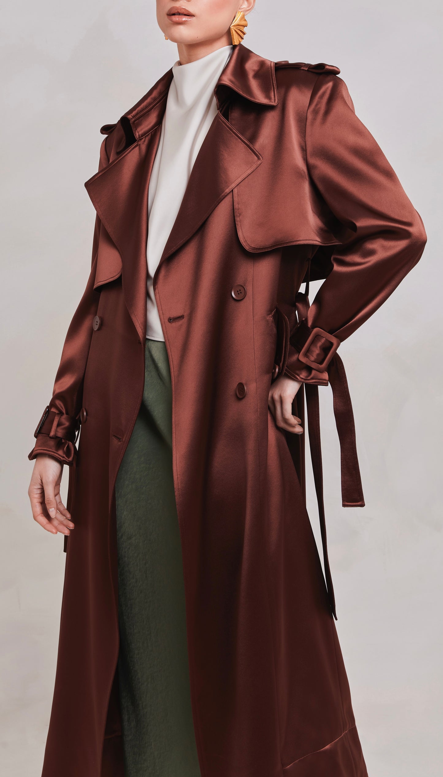 Maryam Brown Satin Trench Coat