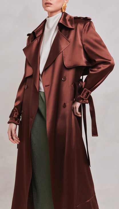 Maryam Brown Satin Trench Coat