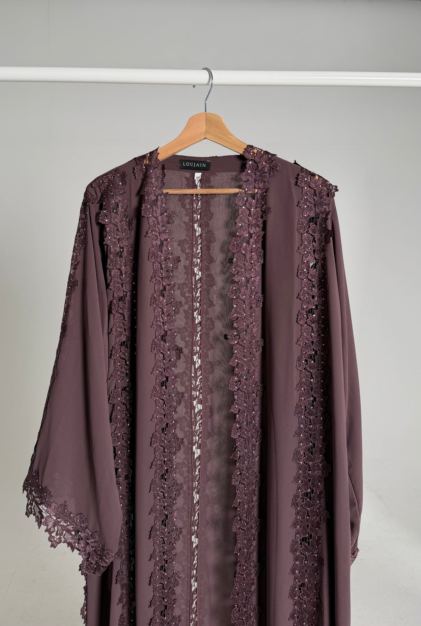 Alma Dark Mauve Chiffon Lace Panel Abaya