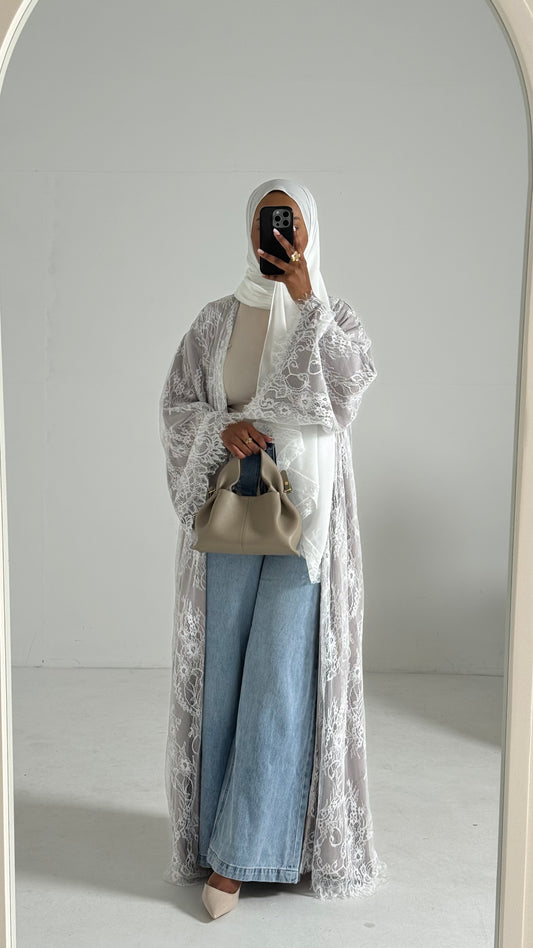 Lira Taupe Flared Lace Abaya