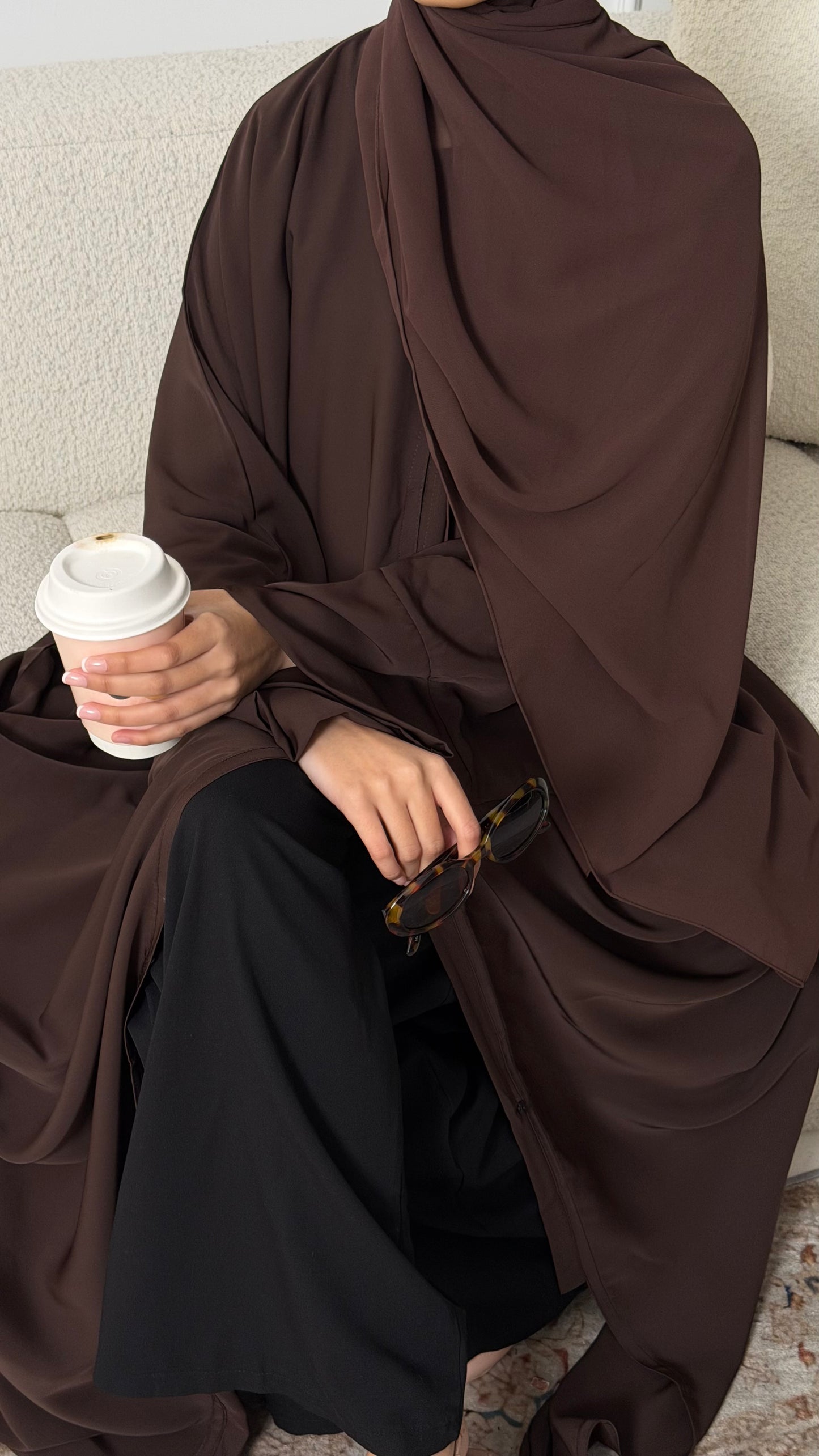 Safa Brown Premium Essential Butterfly Abaya