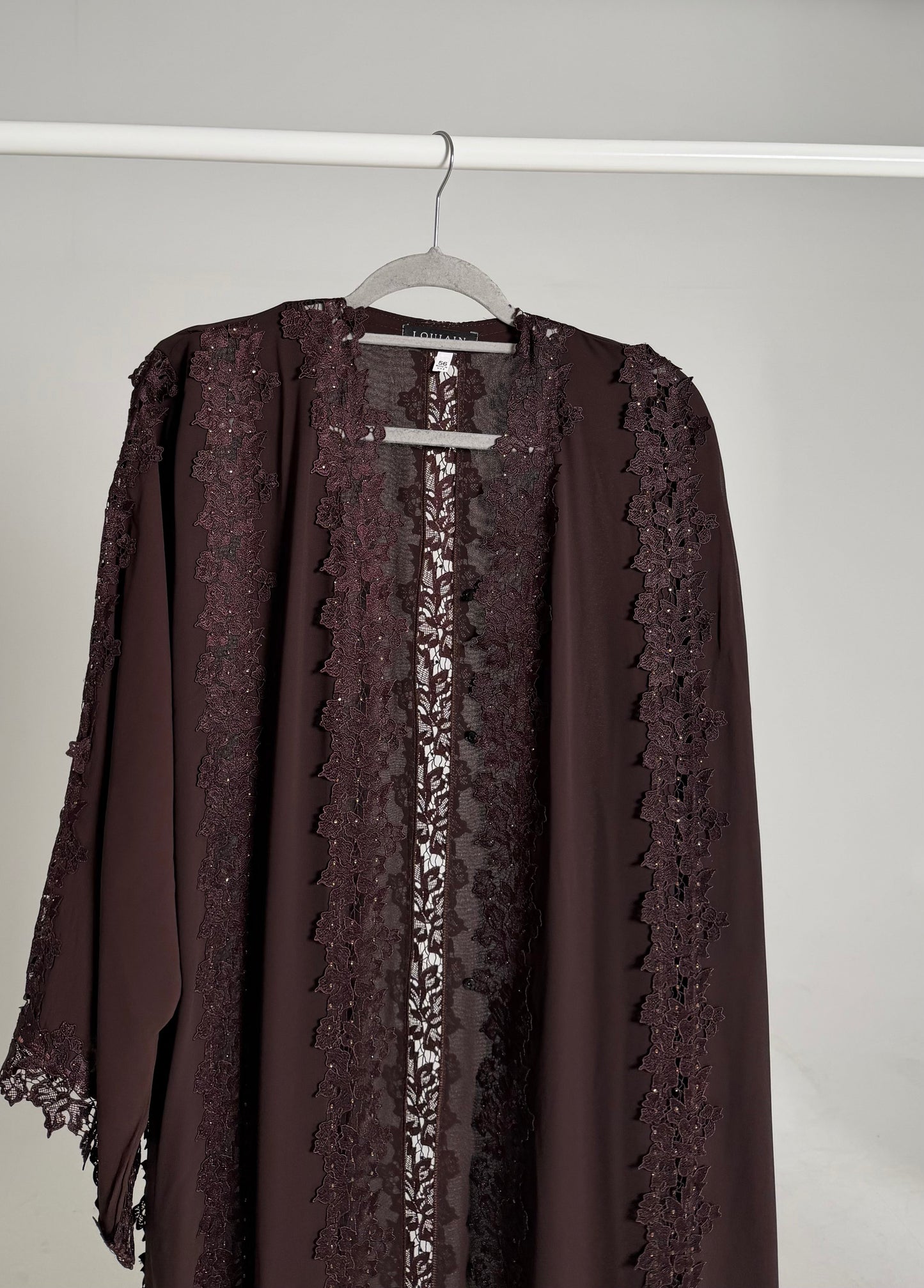 Alma Brown Chiffon Lace Panel Abaya